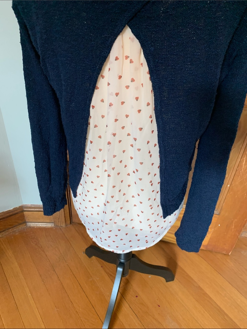 Maison Jules Navy Crewneck Sweater with Cream Layered Hem - Picture 7 of 8